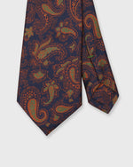 Load image into Gallery viewer, Silk Print Tie in Navy/Orange/Olive Large Paisley
