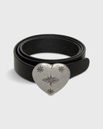 Load image into Gallery viewer, 1.25" Edelweiss Heart Belt in Black Veg-Tanned Leather