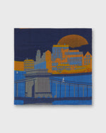 Load image into Gallery viewer, Wool/Silk Pocket Square in Navy/Orange Hot Air Balloon