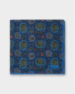 Load image into Gallery viewer, Wool/Silk Pocket Square in Navy/Green/Orange Paisley