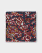 Load image into Gallery viewer, Wool/Silk Pocket Square in Navy/Rust/Camel Paisley