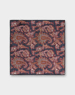 Load image into Gallery viewer, Wool/Silk Pocket Square in Navy/Rust/Camel Paisley