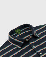 Load image into Gallery viewer, Short-Sleeved Polo in Navy/Peach/Green Stripe Pima Pique