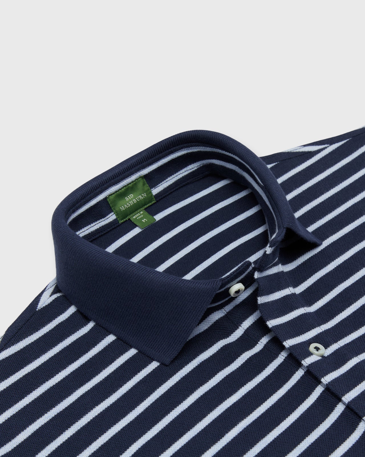 Court Polo in Navy/Heather Pale Blue Stripe Pima Pique