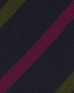 Load image into Gallery viewer, Silk/Cotton Mogador Tie in Navy/Purple/Green Stripe