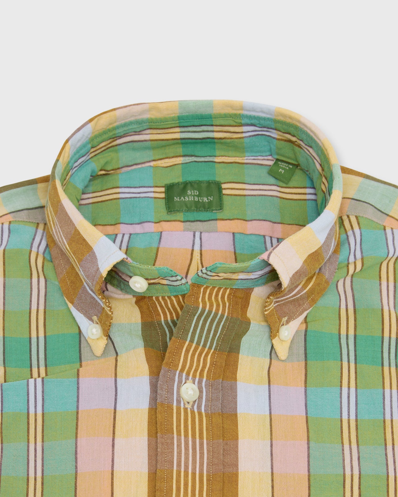 Button-Down Sport Shirt in Mango/Green/Brown Madras