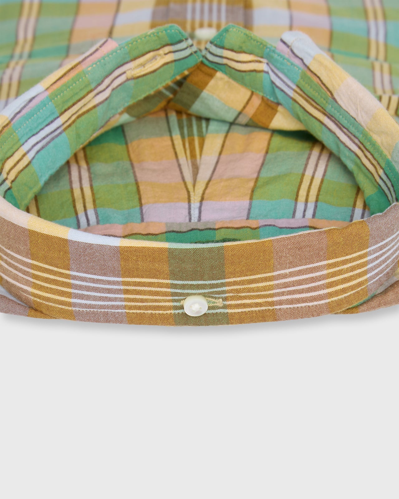 Button-Down Sport Shirt in Mango/Green/Brown Madras
