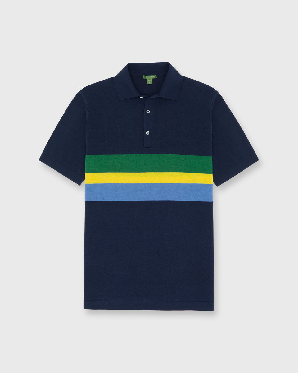 トップス supreme green navy border polo shirt Rally Polo Sweater in Navy/Green/Gold Stripe Cotton | Shop Sid