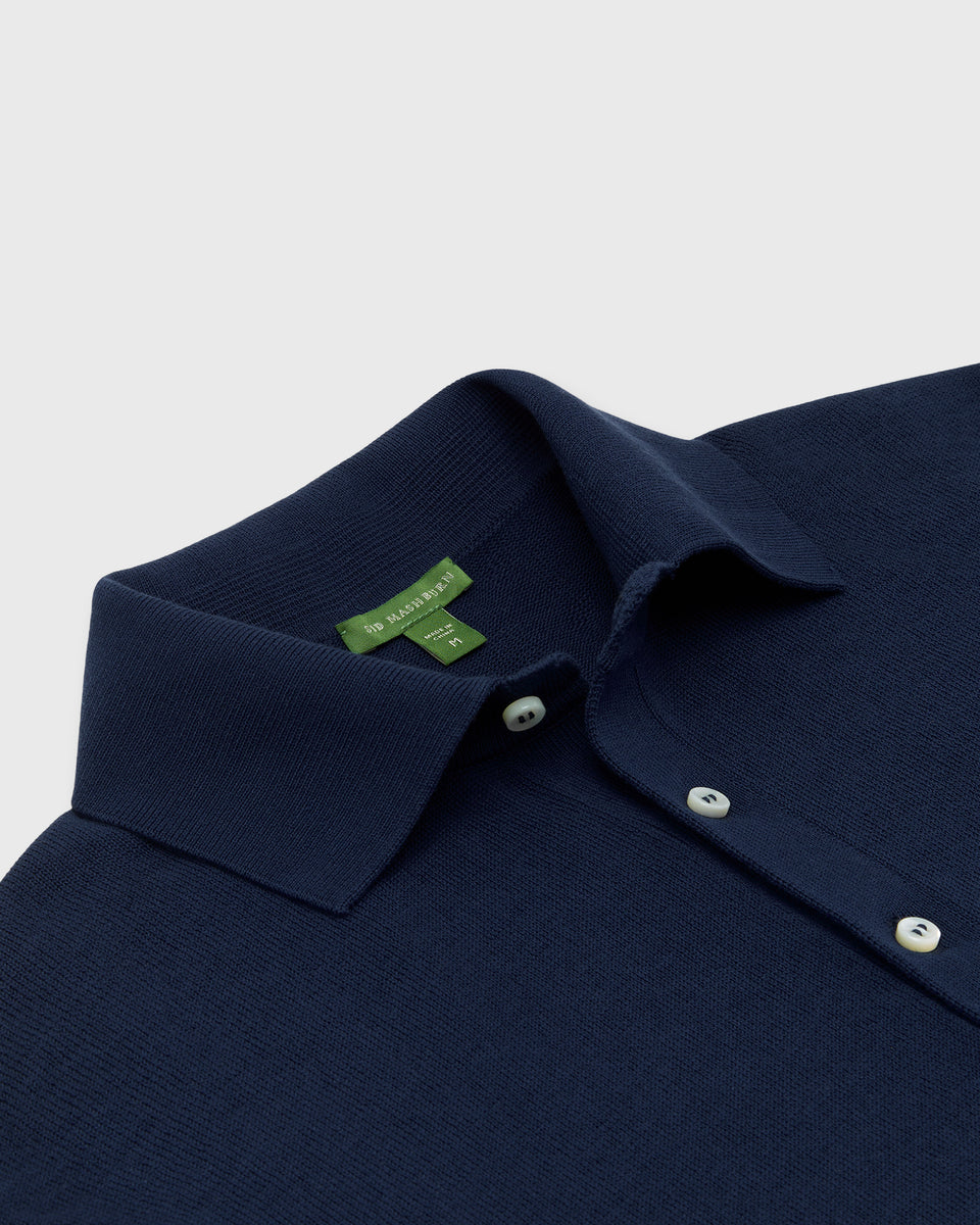 Rally Polo Sweater in Navy/Green/Gold Stripe Cotton | Shop Sid
