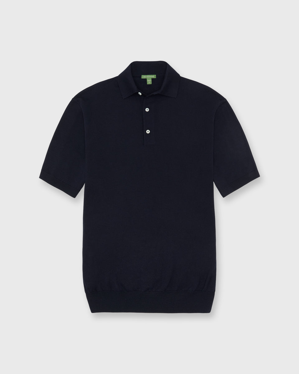 Hyannis Polo Sweater in Navy Escorial Wool | Shop Sid Mashburn