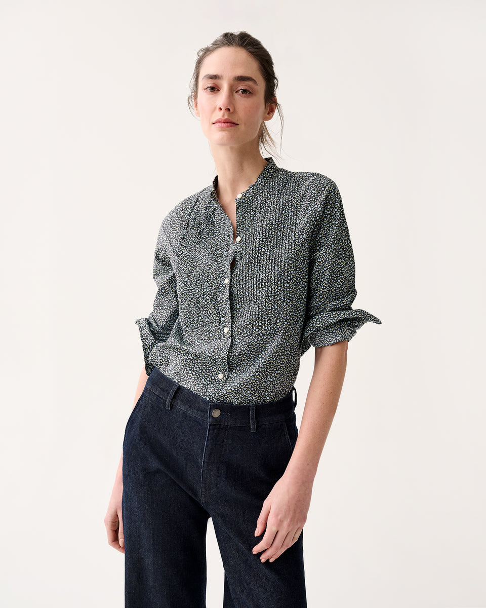 トップス MARUNI 22ss shirt setup Mandarin Hattie Shirt in Navy/Green Mini Floral Printed Poplin