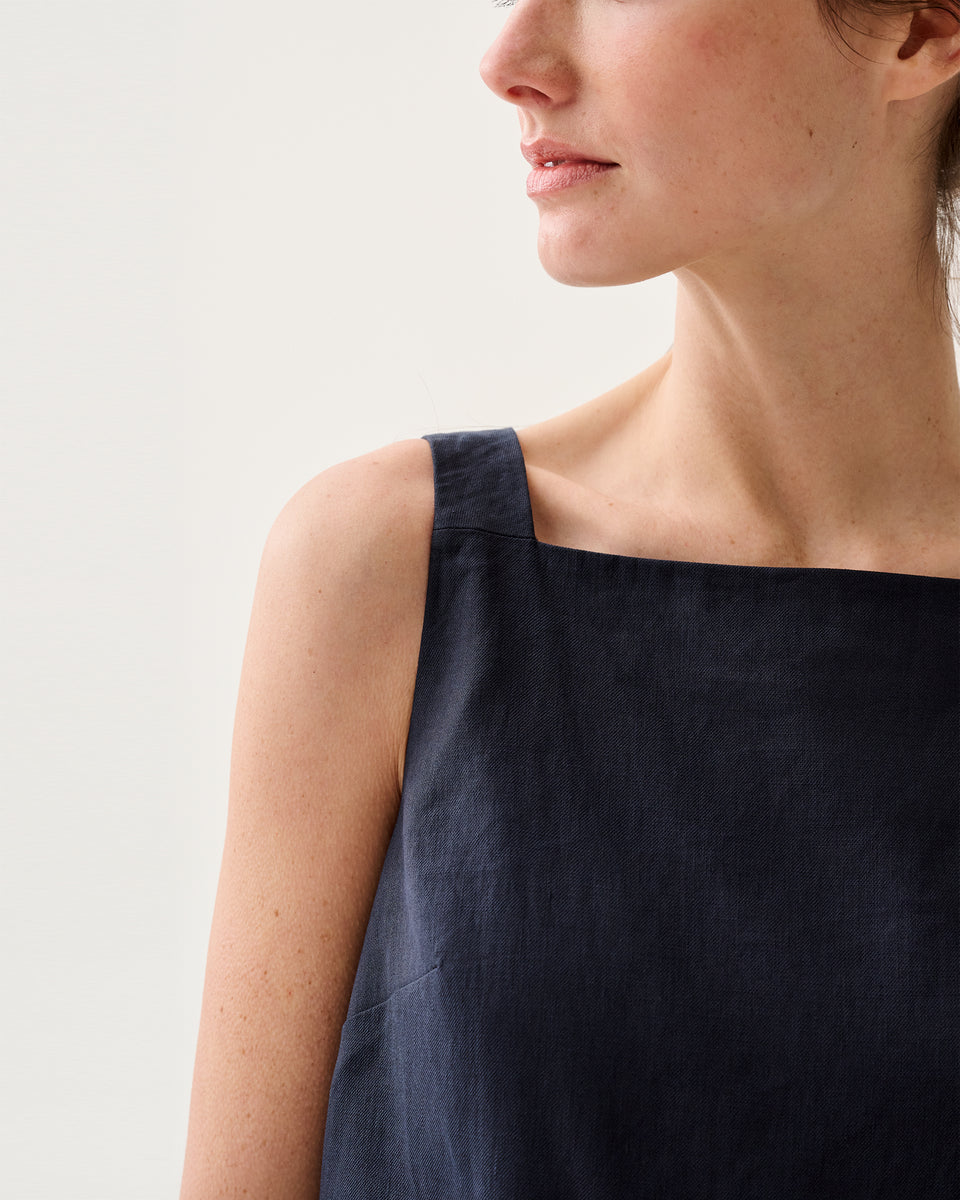 Madelyn Dress in Navy Stretch Cotolino | Shop Ann Mashburn