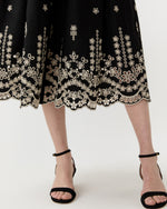 Load image into Gallery viewer, Short-Sleeved Classic Shirtwaist Dress in Black/Ivory Embroidered Eyelet Chambray