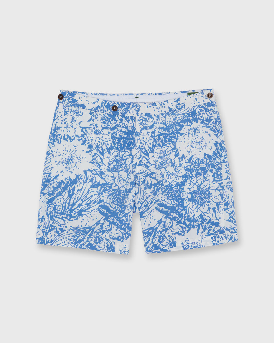Side-Tab Sport Short in Blue Bahamian Hand Printed Cotton | Sid