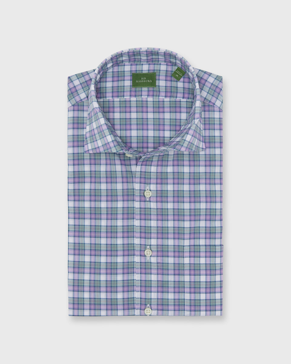 Spread Collar Sport Shirt in Lavender/Sage/Pink Plaid Poplin