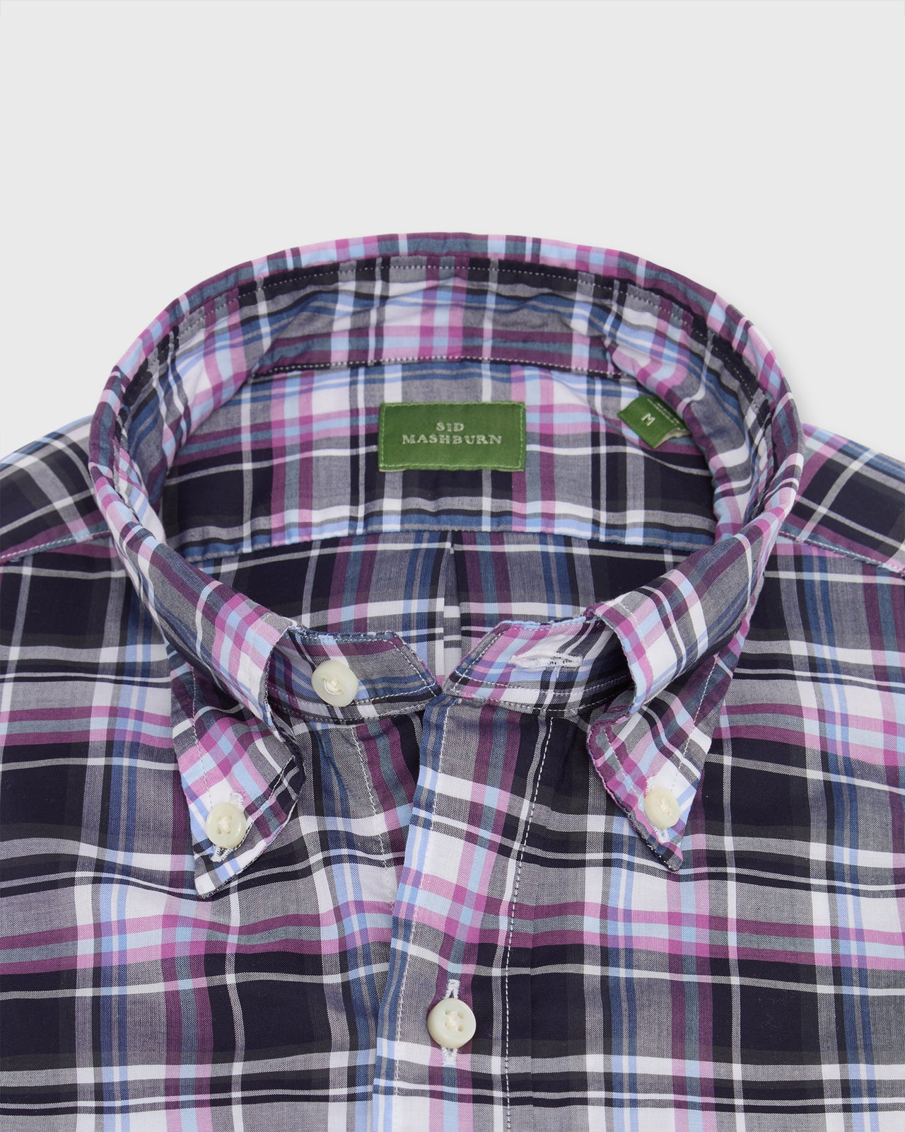 Button-Down Sport Shirt in Navy/Berry/White Plaid Poplin