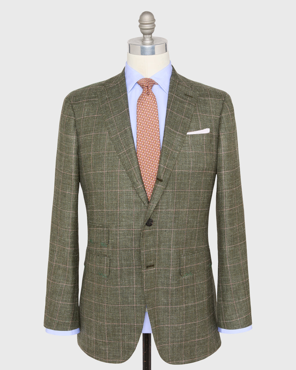 JOHNS × p.b.d WHIPSTITCH JACKET 36 Virgil No. 3 Jacket in Olive/Pink/Bone Windowpane Hopsack | Sid