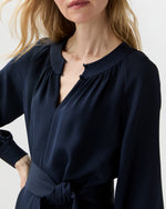 Load image into Gallery viewer, Trapunto Neck Dress in Navy Silk Crepe De Chine