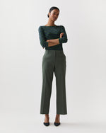 Load image into Gallery viewer, Long-Sleeved Boatneck Tee in Navy/Green Stripe Jersey