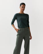 Load image into Gallery viewer, Long-Sleeved Boatneck Tee in Navy/Green Stripe Jersey