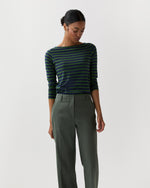 Load image into Gallery viewer, Long-Sleeved Boatneck Tee in Navy/Green Stripe Jersey