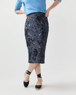 Load image into Gallery viewer, Aurora Skirt in Indigo Floral Sequin Embroidered Twill