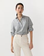 Load image into Gallery viewer, Sidney Shirt in Olive/White Stripe Chambray