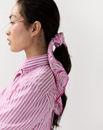 Load image into Gallery viewer, Medium Hand-Rolled Silk Scarf in Pink Stripe and Bow Liberty Fabric Silk Twill