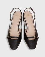 Load image into Gallery viewer, Square-Toe Buckle Slingback High Heel in Black Raffia/Leather