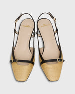 Load image into Gallery viewer, Square-Toe Buckle Slingback Heel in Natural Raffia/Leather