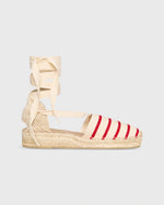 Load image into Gallery viewer, Pia Low Espadrille in Ivory/Red Stripe Canvas