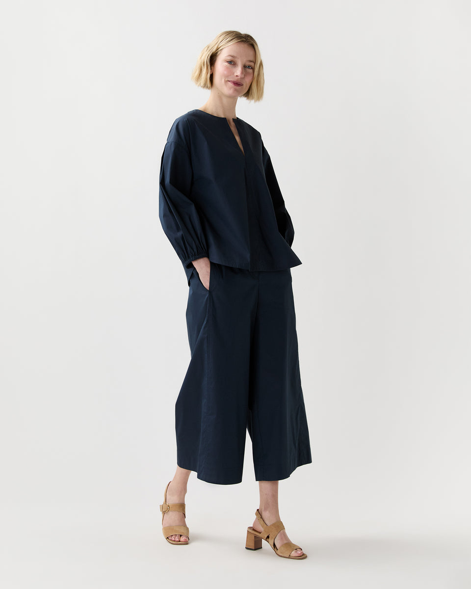 Meghan Top in Navy Cotton/Nylon Poplin | Ann Mashburn | Shop Ann