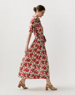 Load image into Gallery viewer, Short-Sleeved Classic Shirtwaist Maxi Dress in Red Carline Rose Liberty Fabric