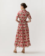 Load image into Gallery viewer, Short-Sleeved Classic Shirtwaist Maxi Dress in Red Carline Rose Liberty Fabric