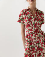 Load image into Gallery viewer, Short-Sleeved Classic Shirtwaist Maxi Dress in Red Carline Rose Liberty Fabric