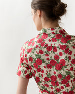 Load image into Gallery viewer, Short-Sleeved Classic Shirtwaist Maxi Dress in Red Carline Rose Liberty Fabric