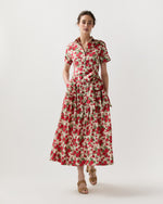 Load image into Gallery viewer, Short-Sleeved Classic Shirtwaist Maxi Dress in Red Carline Rose Liberty Fabric