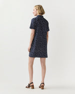 Load image into Gallery viewer, Short-Sleeved Popover Dress in Navy Daisy Crinkle Cotton