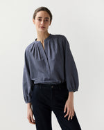 Load image into Gallery viewer, Sienna Top in Navy/Ivory Check Crinkle Cotton
