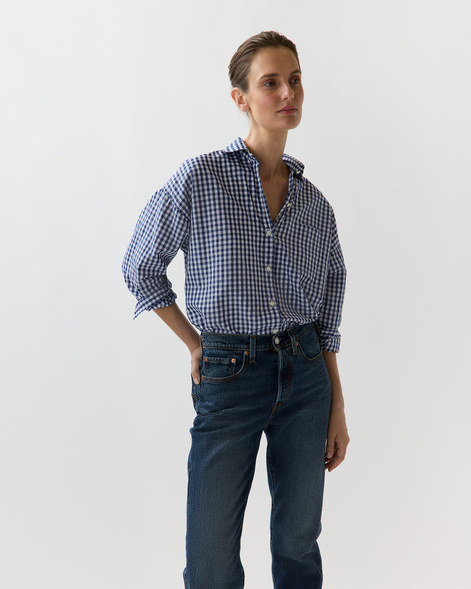 Weekender Shirt in Navy Gingham Cotolino | Shop Ann Mashburn