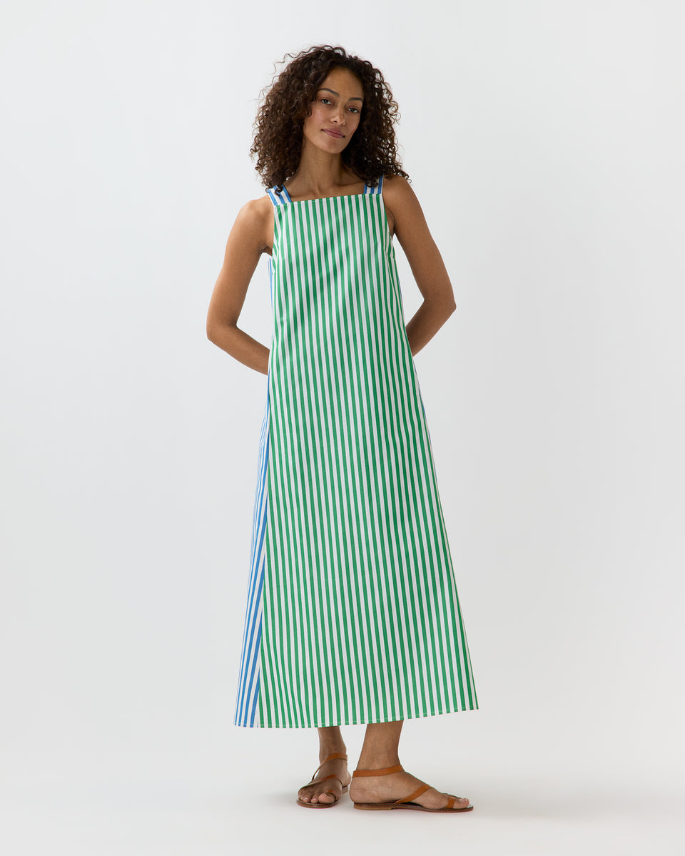 green and white striped maxi dress Lise Maxi Dress in Green/Blue/White Awning Stripe Poplin