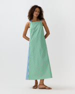 Load image into Gallery viewer, Lise Maxi Dress in Green/Blue/White Mixed Awning Stripe Poplin