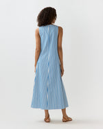 Load image into Gallery viewer, Lise Maxi Dress in Green/Blue/White Mixed Awning Stripe Poplin