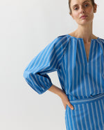 Load image into Gallery viewer, Victoria Blouse in Blue/White Variegated Stripe Poplin