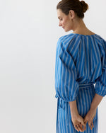 Load image into Gallery viewer, Victoria Blouse in Blue/White Variegated Stripe Poplin