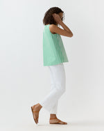Load image into Gallery viewer, Bell Top in Green/White Mixed Stripe Poplin