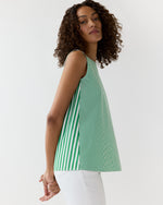 Load image into Gallery viewer, Bell Top in Green/White Mixed Stripe Poplin