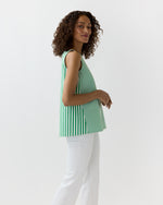Load image into Gallery viewer, Bell Top in Green/White Mixed Stripe Poplin