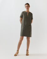 Load image into Gallery viewer, Marta Dress in Olive Linen Hopsack