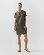 Load image into Gallery viewer, Marta Dress in Olive Linen Hopsack